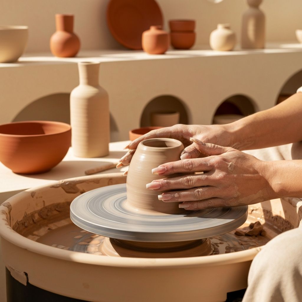 Handmade pottery being crafted